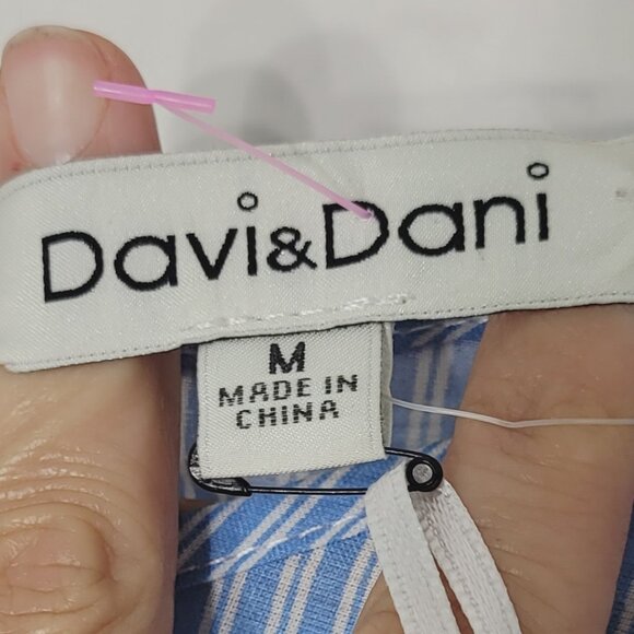 DAVI & DANI 100% Cotton Blue Striped Bell Sleeves Embroidered Shift Dress NEW - Picture 6 of 11